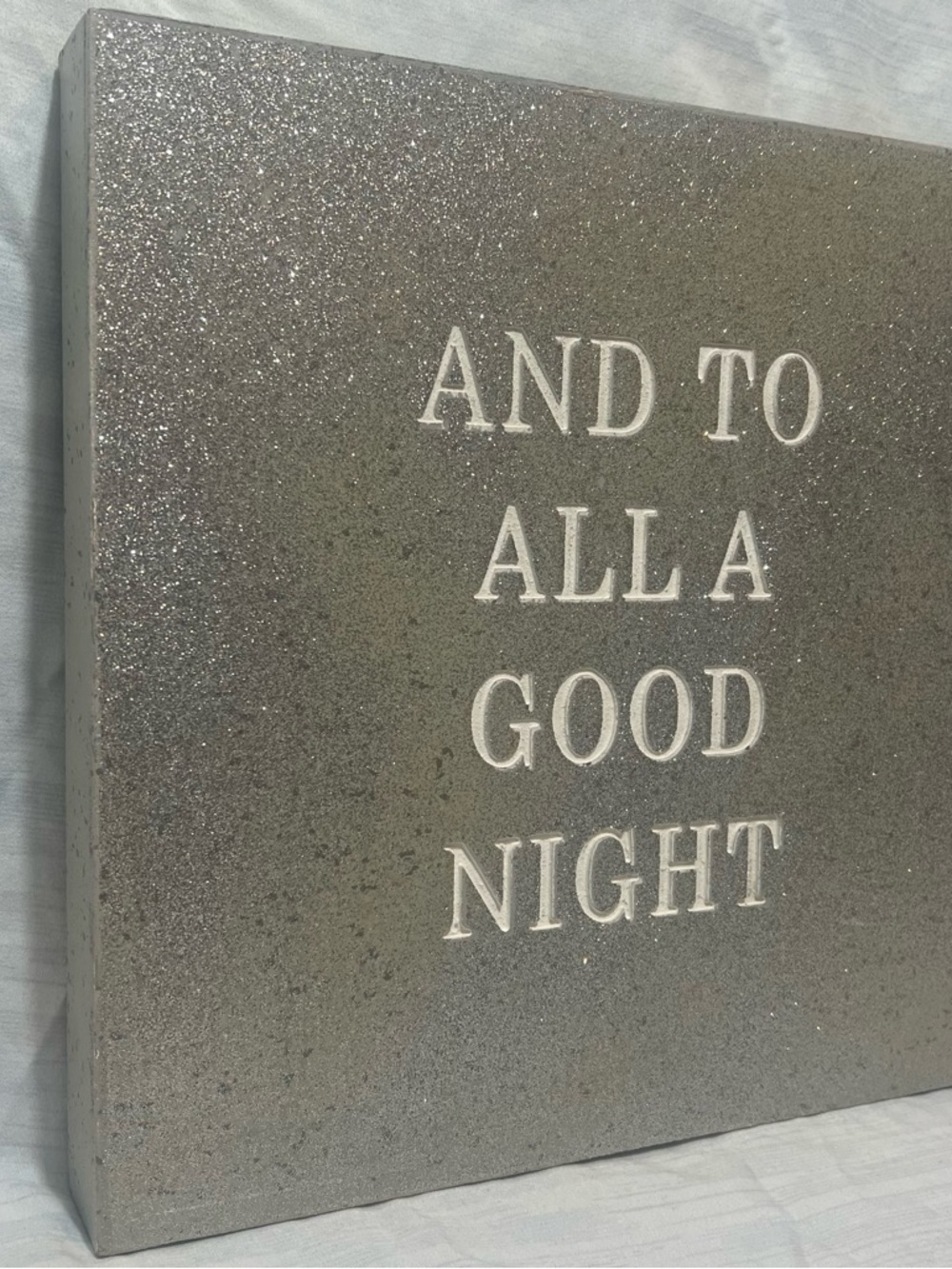 Silver Glitter Wood Square Sign Christmas Holiday Wall Art Home Decor 12x12”